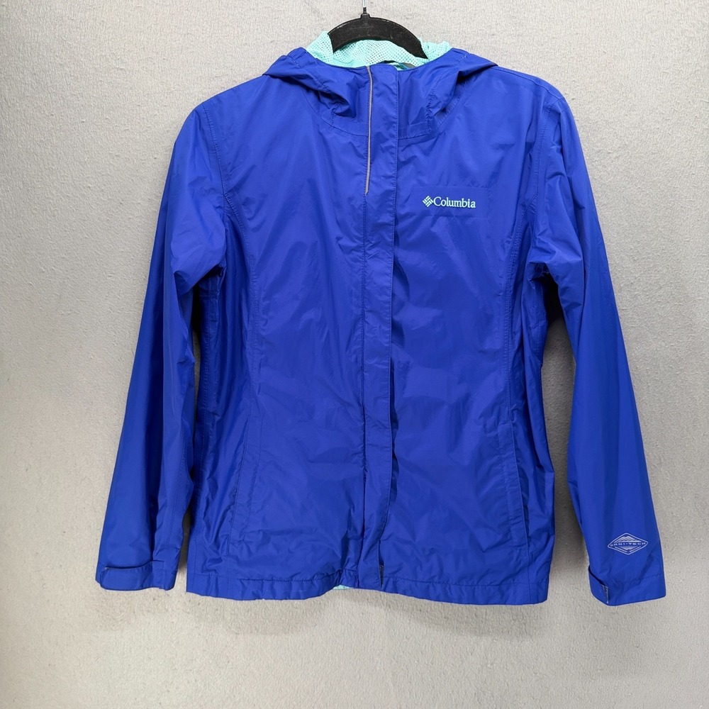 Columbia Arcadia‎ Rain Jacket Girls L 14/16 Blue Omni-Tech Waterproof Hooded